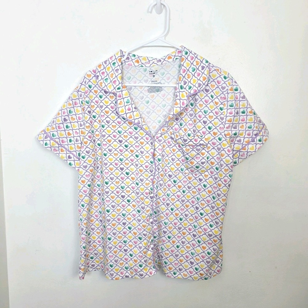 Roller Rabbit × Target White Colorful Heart Cotton Button Up Pajama Shirt Size L